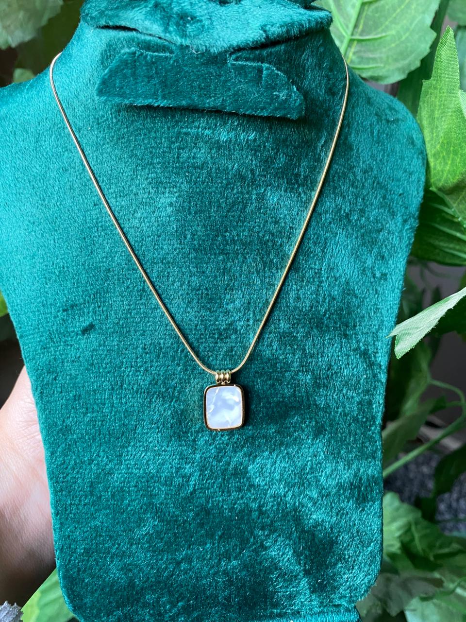 Square Mother of Pearl Pendant Necklace