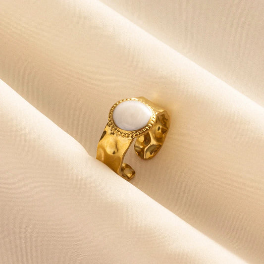 Hammered Gold and Opal Cabochon Ring