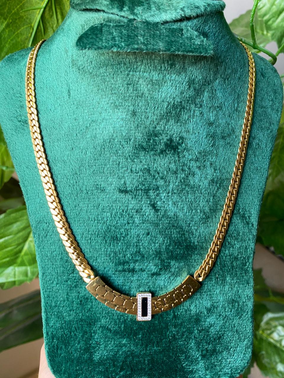 Vintage Gold Curb Chain Collar Necklace
